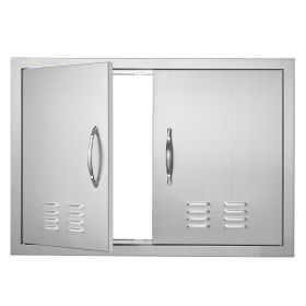 VEVOR BBQ Access Door, 30W x 21H Inch Double Outdoor Kitchen Door, Stainless Steel Flush Mount Door, Wall Vertical Door with Handles and Vents