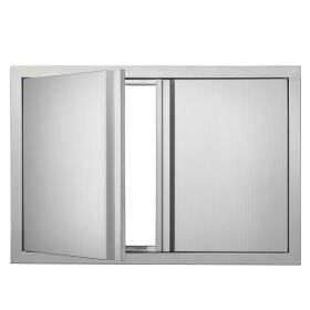 VEVOR BBQ Access Door, 28W x 19H Inch Double Outdoor Kitchen Door, Stainless Steel Flush Mount Door, Wall Vertical Door with Recessed Handles