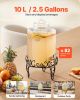VEVOR Beverage Dispenser, 2.5 Gallon Drink Dispensers for Parties, Glass Juice Dispenser with Metal Stand, Stainless Steel Spigot