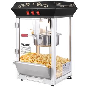 VEVOR Popcorn Maker, 850W Popcorn Popper Machine, 8 Oz Kettle Makes 48 Cups per Batch, Countertop Popcorn Maker with Tempered Glass, Includes 4 Scoops