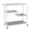 Gray and White Metal And Glass Rolling Bar Cart With Wine Storage
