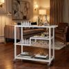 Gray and White Metal And Glass Rolling Bar Cart With Wine Storage