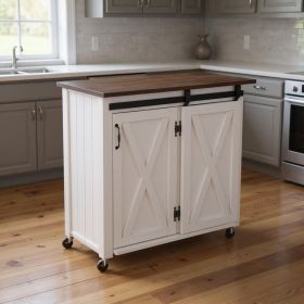 White and Brown 35" Rolling Kitchen Cart