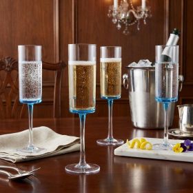 Set of Four Clear and Blue Acrylic Stemmed Flutes