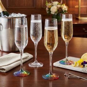 Set of Four Rainbow Geometric Acrylic Stemmed Flutes