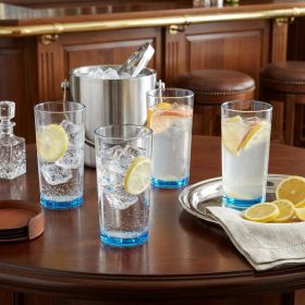 Set of Four Clear and Blue Acrylic Highball Glasses