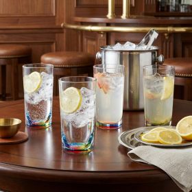 Set of Four Clear and Rainbow Acrylic Highball Glasses