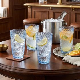 Set of Four Blue Geometric Acrylic Stemless Highball Glass