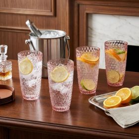 Set of Four Pink Geometric Acrylic Stemless Highball Glass
