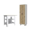 White And Natural 41" Kitchen Island Set With Storage