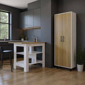 White And Natural 41" Kitchen Island Set With Storage