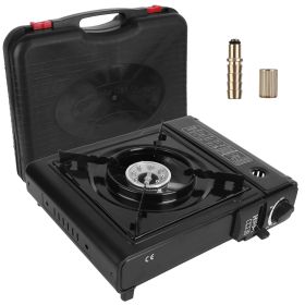 1Pc 3300W Portable Camping Stove Butane Canister Dual Fuel Burner Piezo Electric Ignition Single Burner With Automatic Tank Ejection Overpressure (Color: Black)